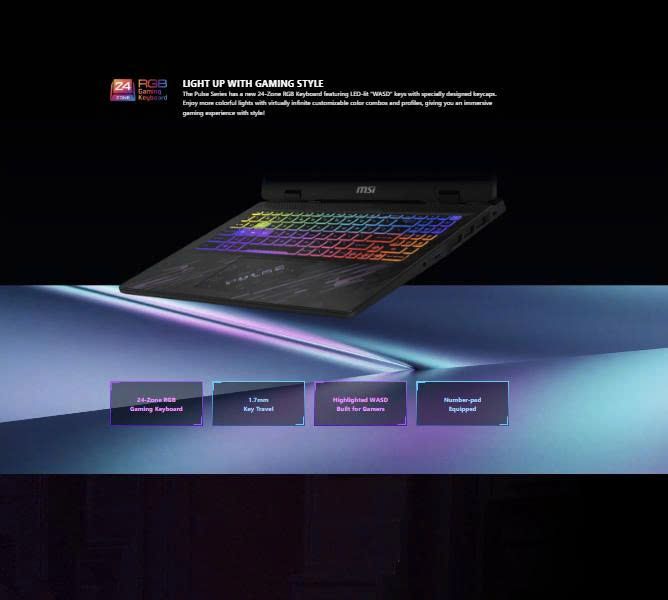 Laptop Gaming MSI Pulse 16 AI C1VGKG 061VN bàn phím sống động, touchpad rộng rãi