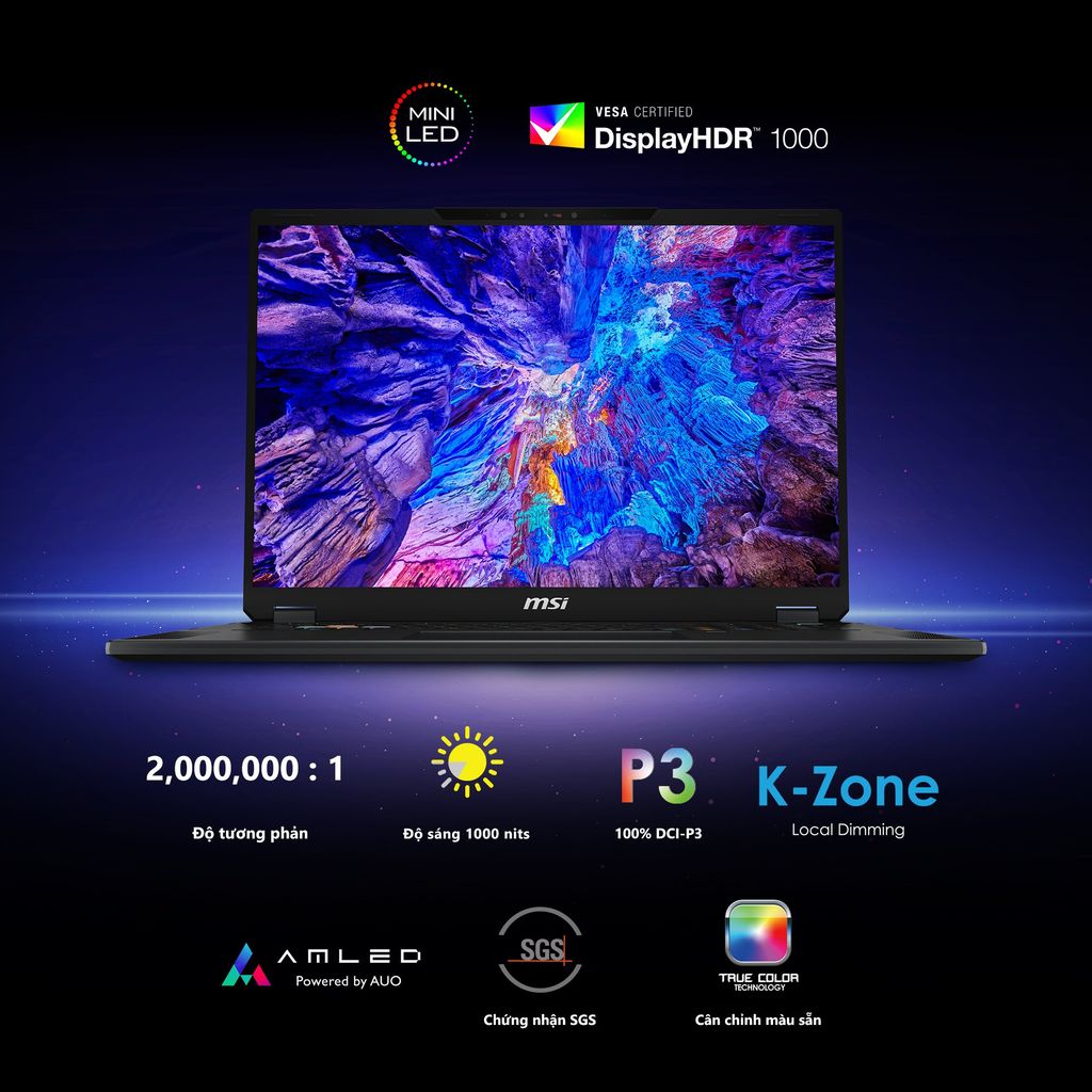 MSI Stealth 18 HX có màn hình led 18 inch rộng rãi, thoải mái