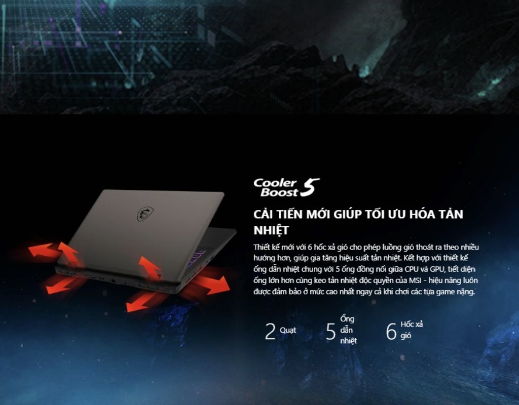 Laptop gaming MSI Sword 16 HX B14VEKG 856VN tản nhiệt vượt trội