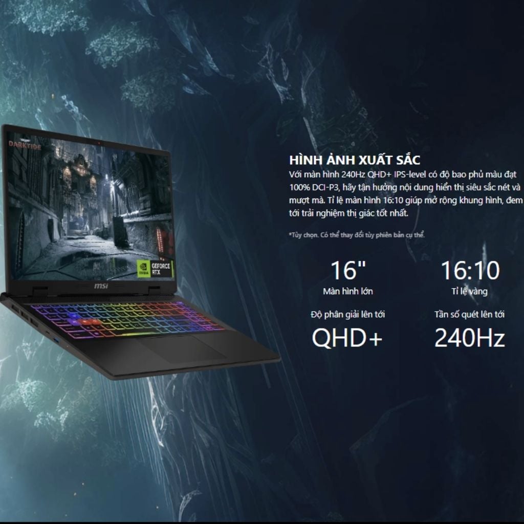 Laptop gaming MSI Sword 16 HX B14VEKG 856VN màn hình sống động sắc nét