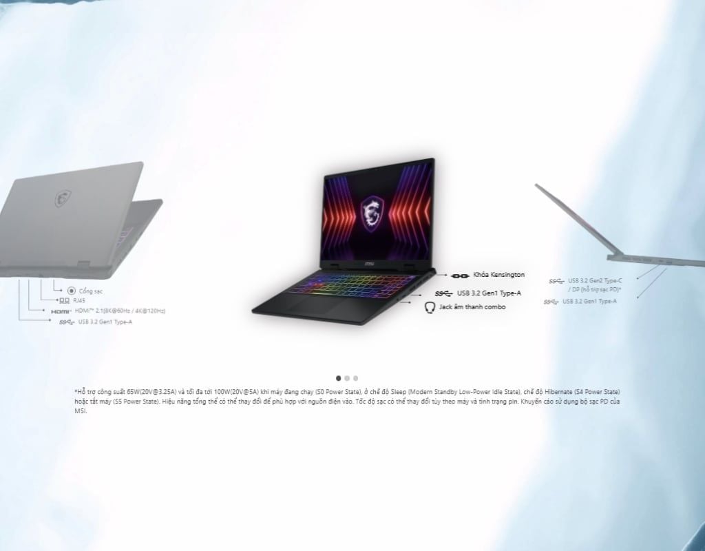 Laptop gaming MSI Sword 16 HX B14VEKG 856VN đa dạng cổng kết nối ngoại vi