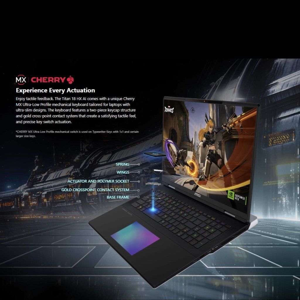 Laptop MSI Titan 18 HX AI A2XWJG 622VN bàn phím cơ phản hồi nhanh
