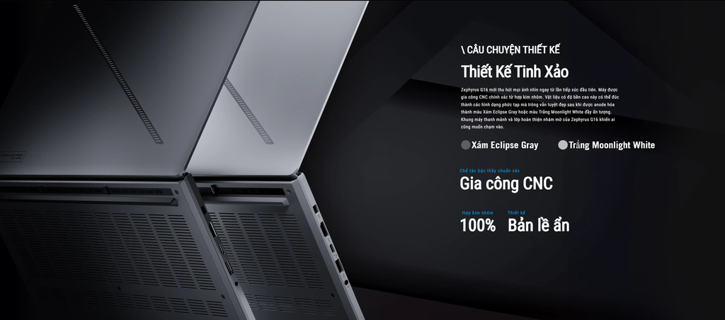 Thiết kế ngoại hình Laptop Gaming Asus ROG Zephyrus G16 GU605CR-QR137W