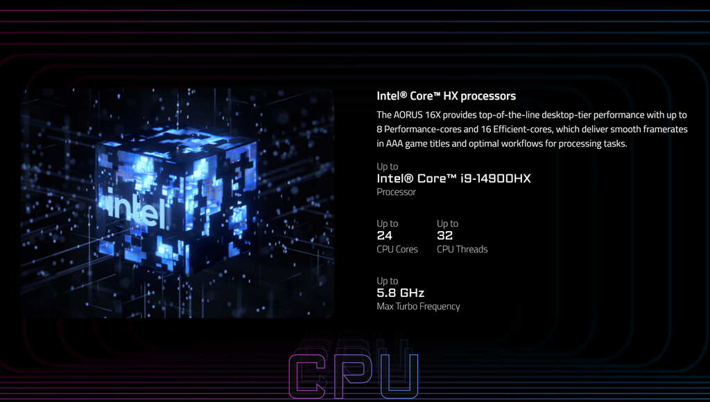 Bộ vi xử lý CPU Laptop Gaming Gigabyte Aorus 16X X6LAG 9RX6L9KGDSJIXDVN010