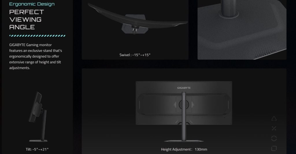 Màn hình cong Gigabyte G34WQC2 thiết kế công thái học có thể điều chỉnh linh hoạt
