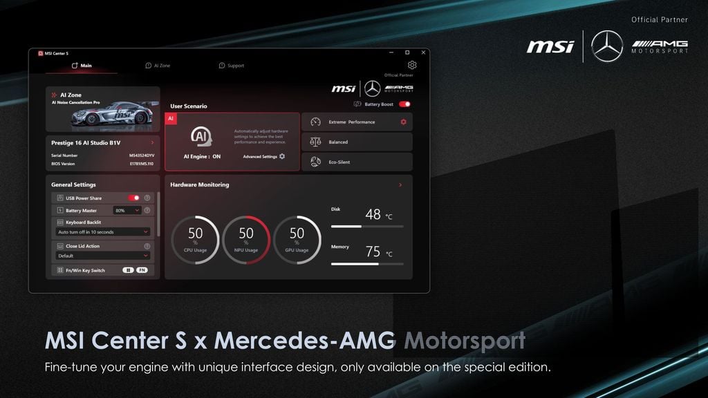 Công nghệ AI thông minh trên Laptop MSI Prestige 16 AI+ Mercedes AMG có gì đặc biệt?
