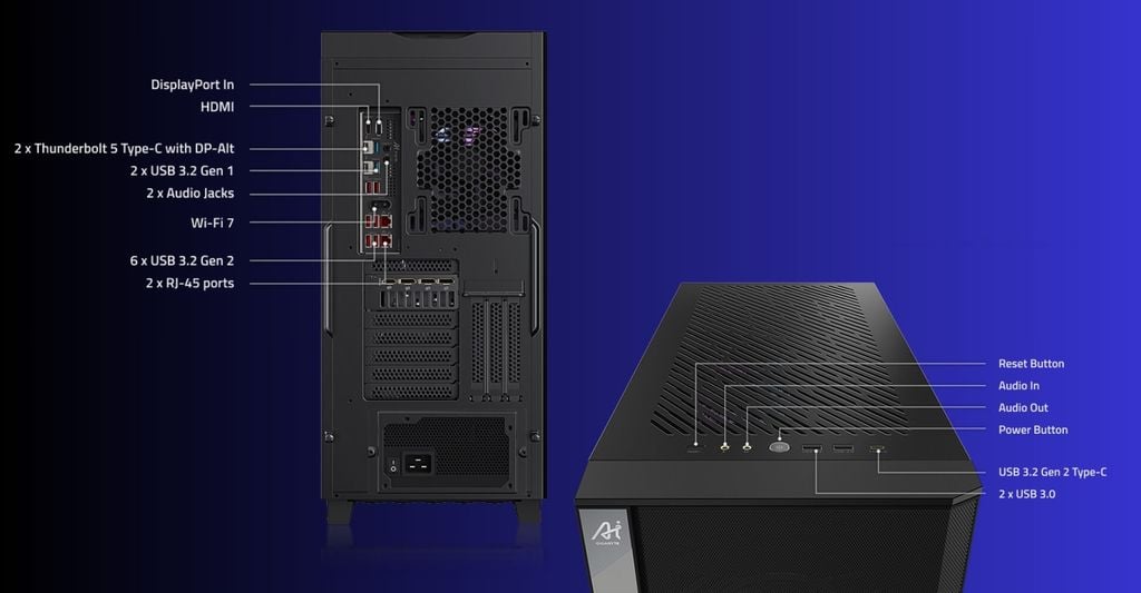 PC AI Đồng Bộ GIGABYTE AI TOP 100 Z890 đầy đủ và đa dạng cổng kết nối