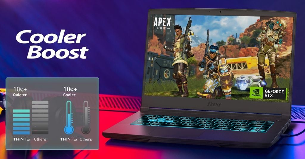 Laptop Gaming MSI Thin 15 B13VE 2824VN sở hữu công nghệ tản nhiệt đời đầu