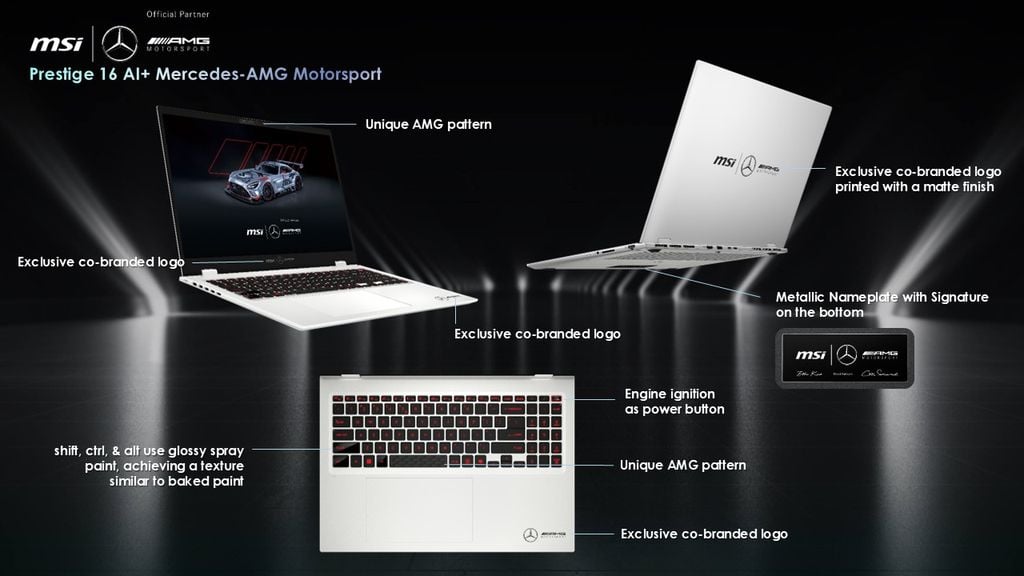 Laptop MSI Prestige 16 AI+ Mercedes AMG B2VMG 088VN hành trình phím sâu, phím được sơn bóng