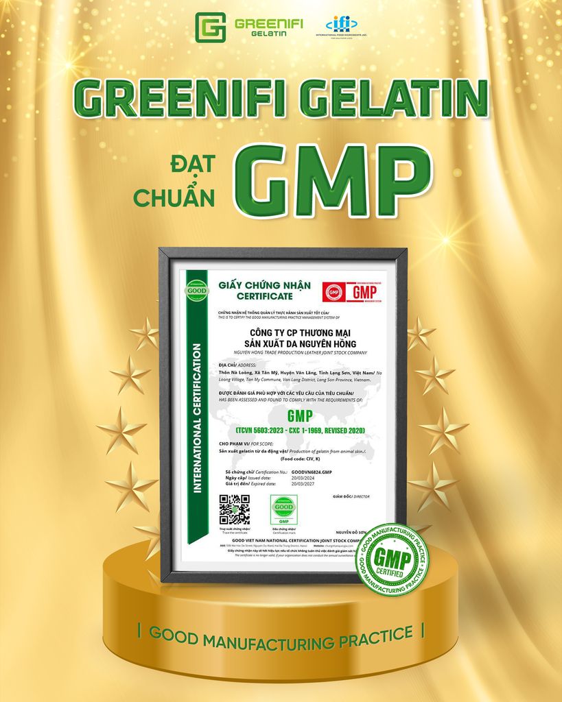 Greenifi Gelatine is officially recognized as meeting GMP standards