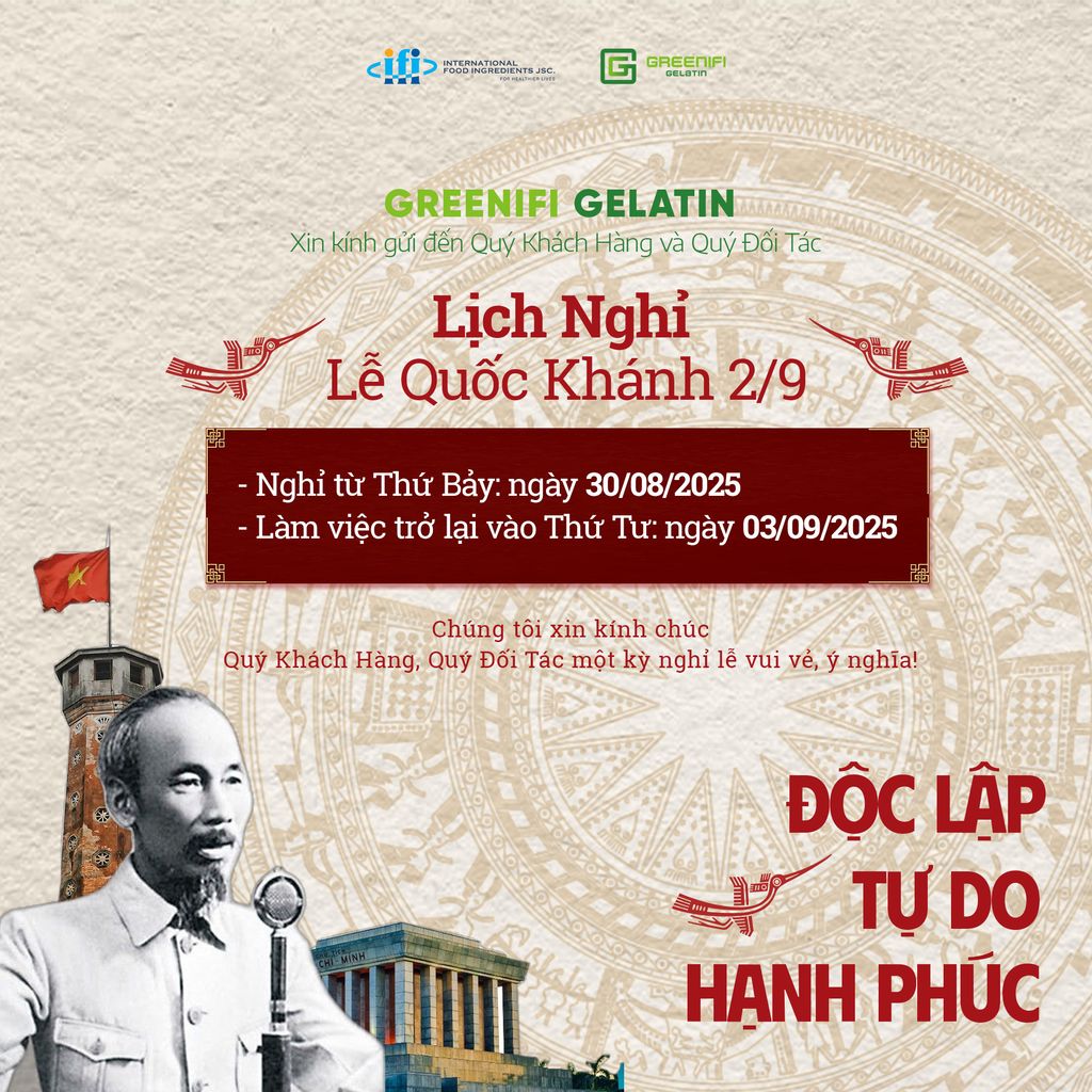 GREENIFI GELATIN THÔNG BÁO LỊCH NGHỈ LỄ QUỐC KHÁNH 2/9/2025