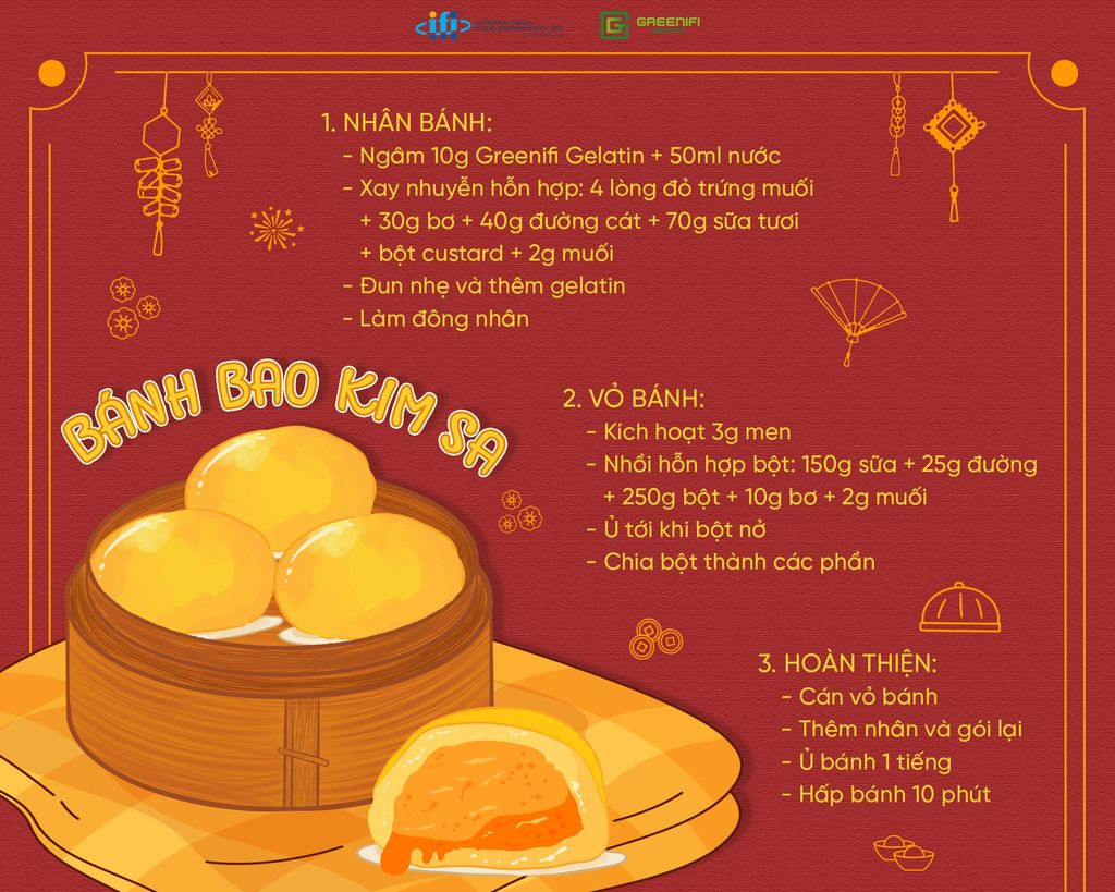 BÁNH BAO KIM SA VẸN TRÒN HƯƠNG VỊ TẾT, CÙNG GREENIFI GELATIN CHUẨN BỊ ĐÓN NĂM MỚI!