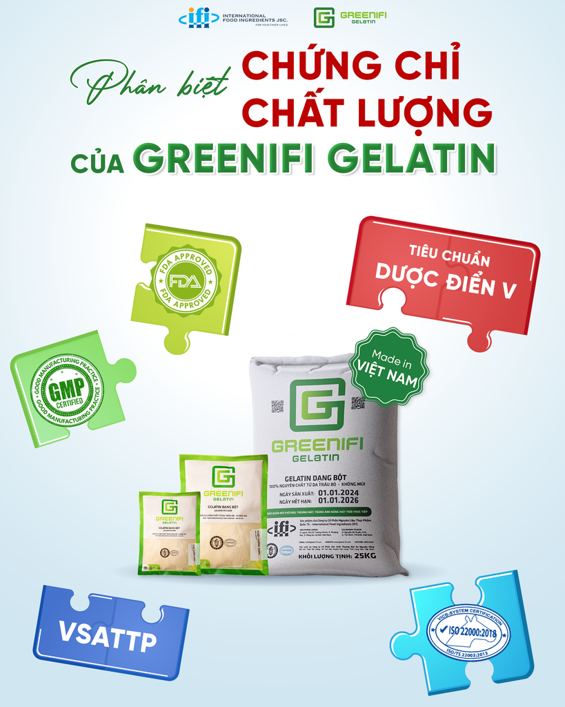 PHÂN BIỆT CÁC CHỨNG CHỈ CÔNG NHẬN CHẤT LƯỢNG CỦA GREENIFI GELATIN