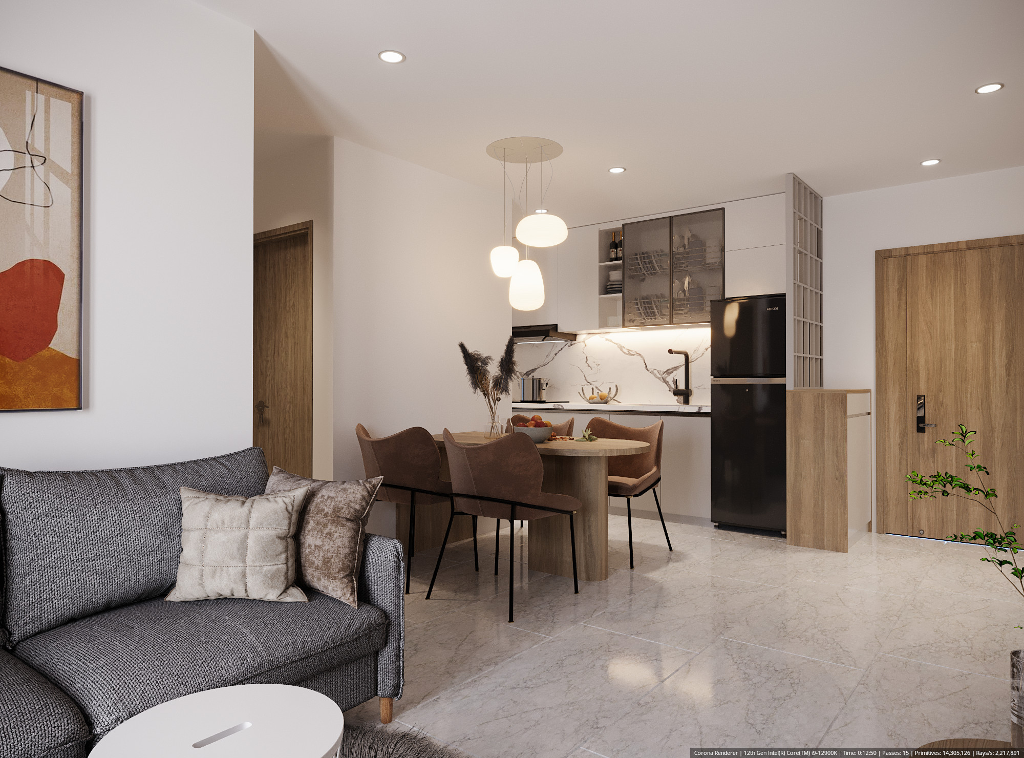 Mẫu Thiết kế căn hộ 2 phòng ngủ dự án HappyOne Central DT-M2B