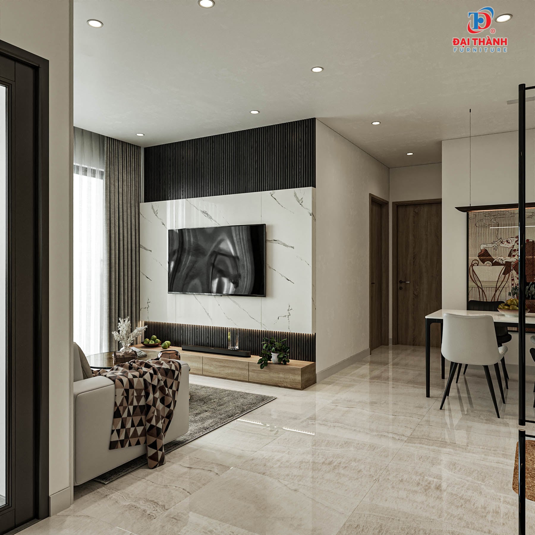 Thiết kế căn hộ 2 phòng ngủ HappyOne Central DT-L2A