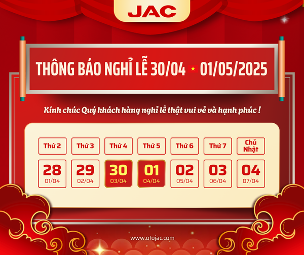 THÔNG BÁO LỊCH NGHỈ LỄ GIẢI PHÓNG MIỀN NAM 30/04 & QUỐC TẾ LAO ĐỘNG 01/05