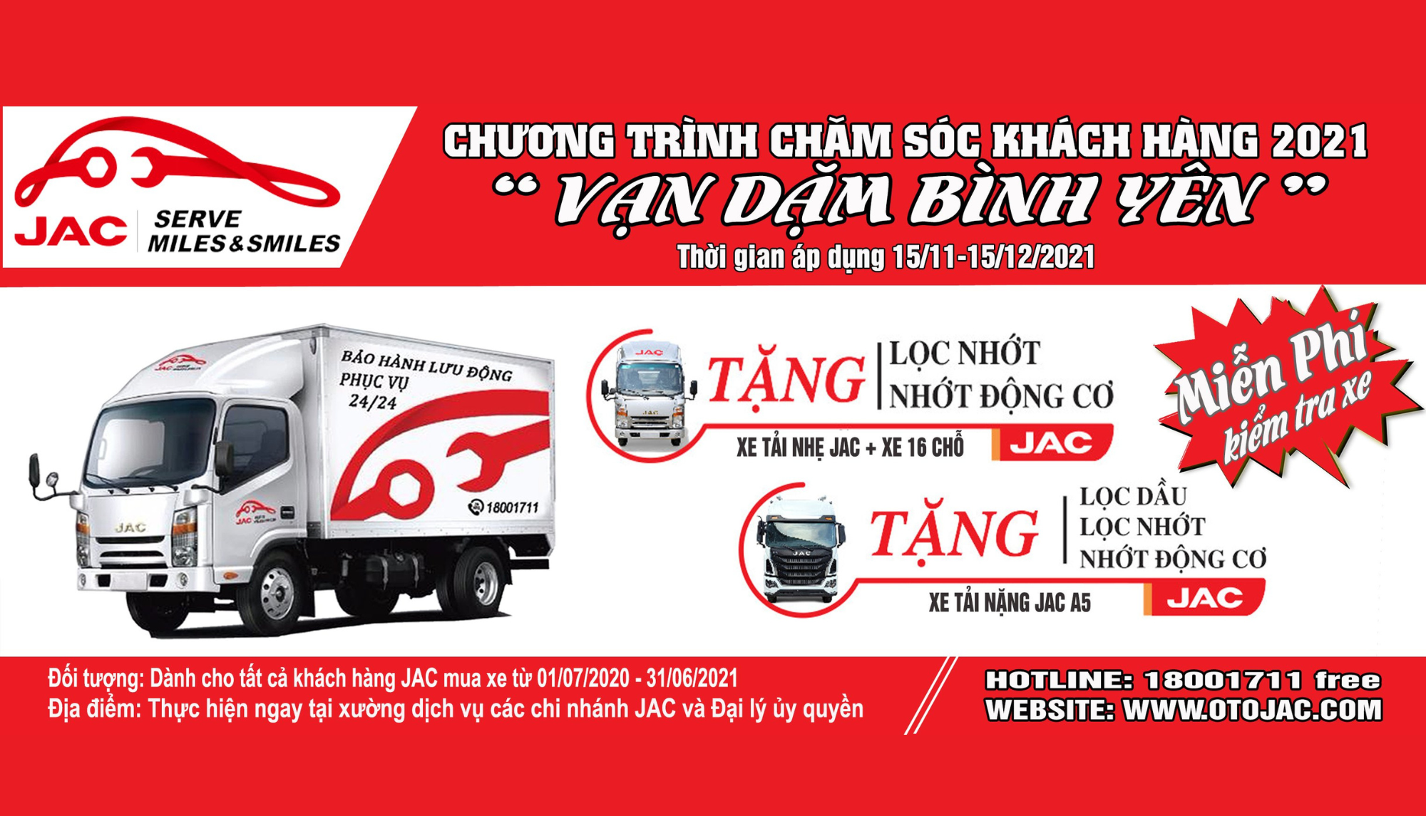 CHƯƠNG TRÌNH CHĂM SÓC KHÁCH HÀNG JAC VIỆT NAM 2021