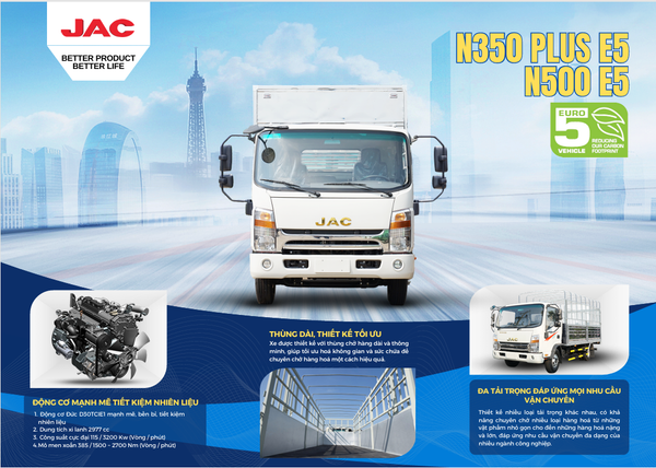 Xe tải JAC N350 Plus Euro 5 tải trọng nhẹ, tiết kiệm nhiên liệu