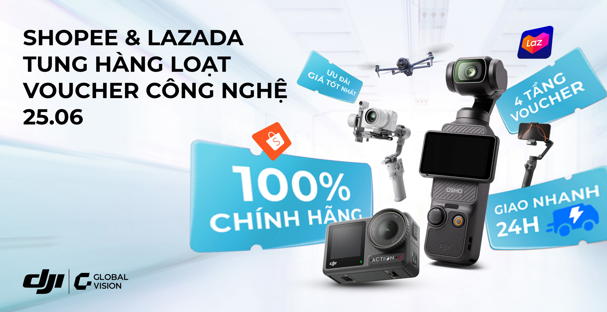 Shopee & Lazada tung hàng loạt voucher công nghệ 25.06