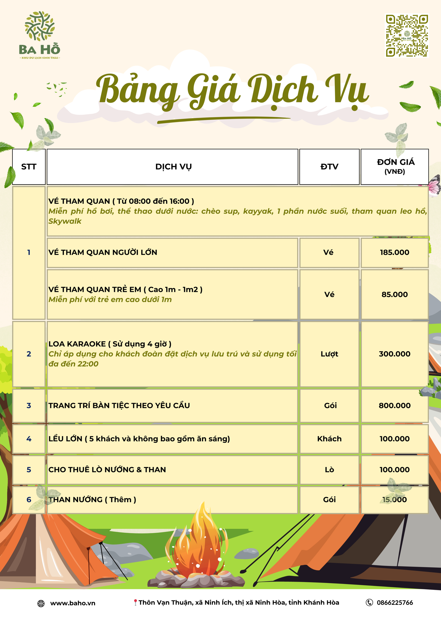Bảng giá dịch vụ
