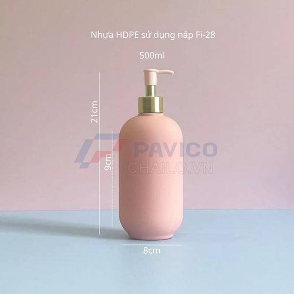 Chai đựng sữa tắm dầu gội hồng pastel khoen vàng 500ml