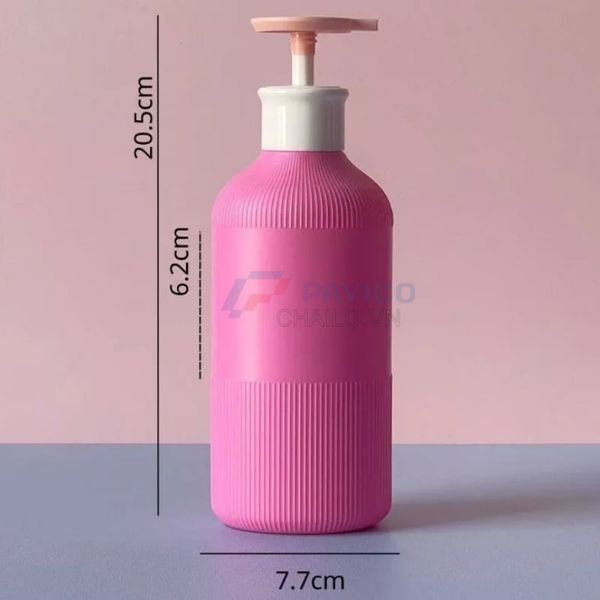 Chai nhựa hồng sọc 500ml 750ml đựng sữa tắm nắp trắng vòi bơm