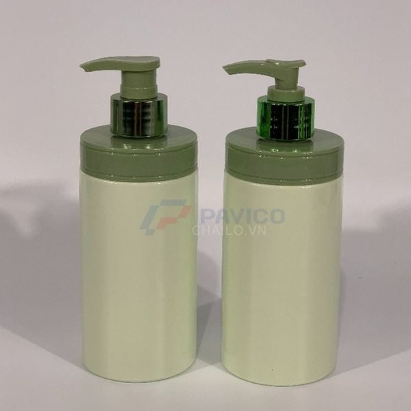 chai PET đựng mỹ phẩm 300ml 500ml xanh rêu nắp nhấn