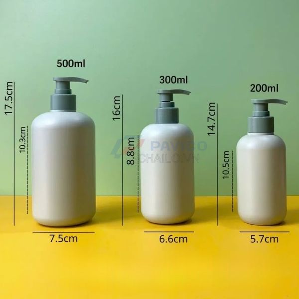 Chai vai bầu 200 300 500ml nước rửa tay sữa tắm nắp xanh bơm kem