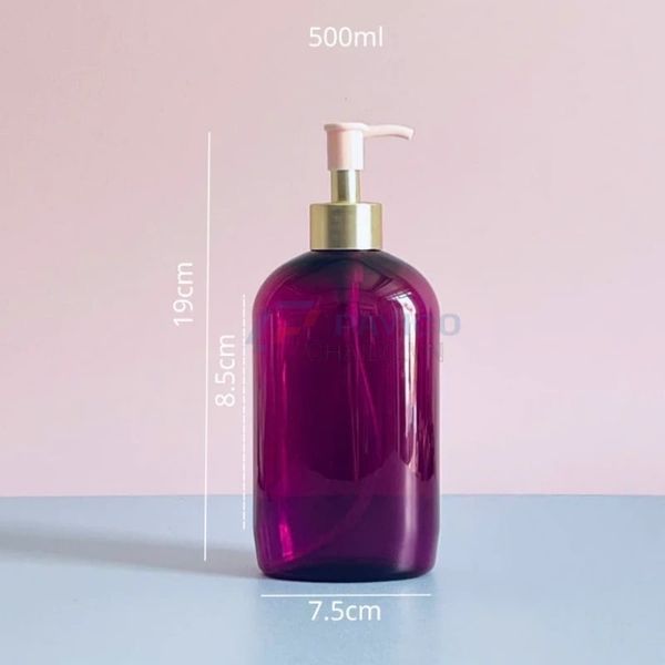 Chai vai bầu 250ml – 500ml sữa tắm tím trong có đầu bơm khoen vàng hồng