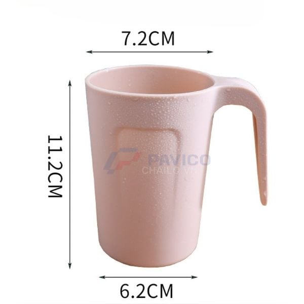 Cốc uống nước đánh răng nhựa lúa mạch hồng 300ml – 400ml có tay cầm