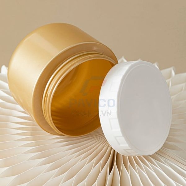 hũ đựng kem body thân vàng gold nắp vặn trắng 150ml và 250ml
