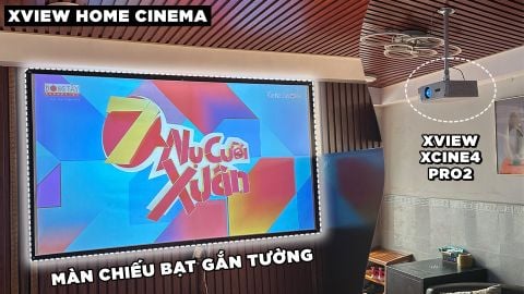 HOME CINEMA VỚI XVIEW XCINE4 PRO2 VÀ MÀN CHIẾU BẠT GẮN TƯỜNG
