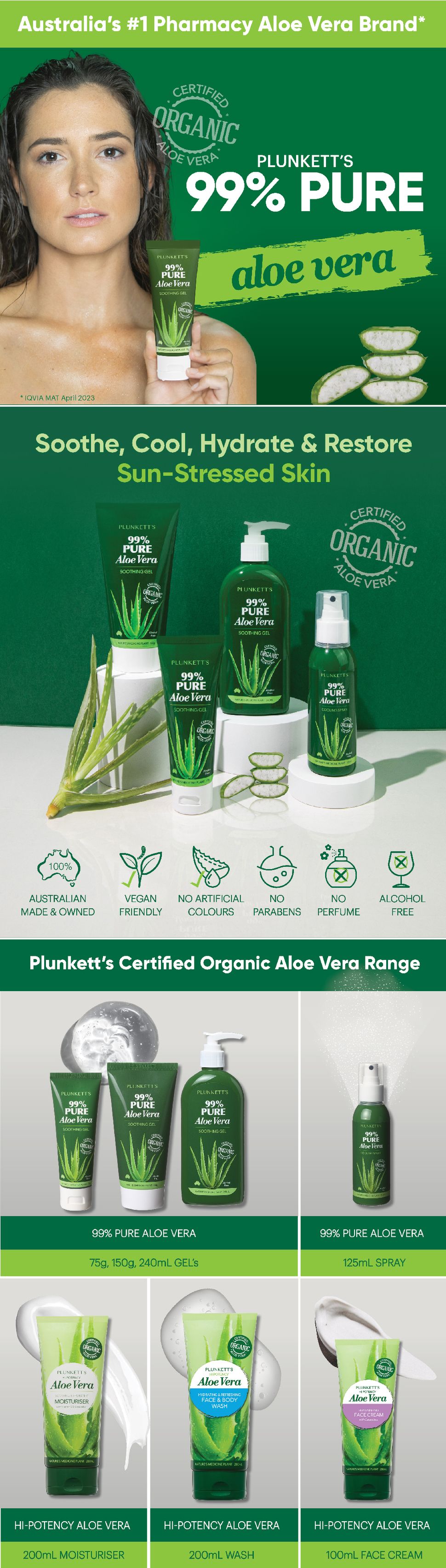 Gel làm dịu da lô hội nguyên chất 99% của Plunkett 150