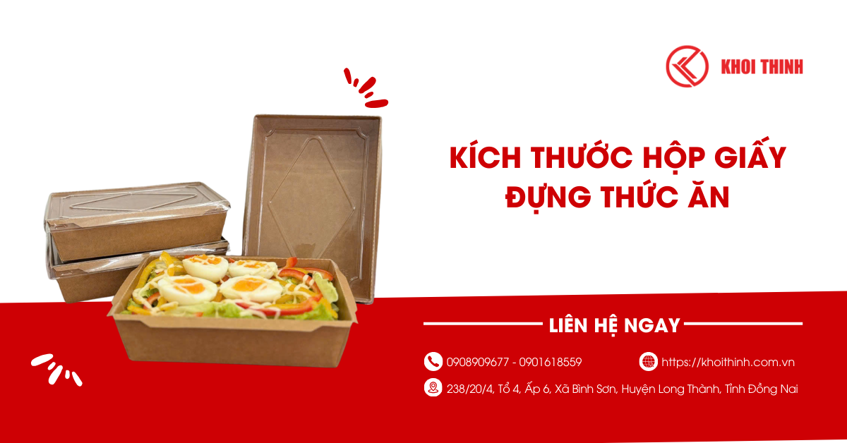 Tổng hợp kích thước hộp giấy đựng thức ăn phổ biến