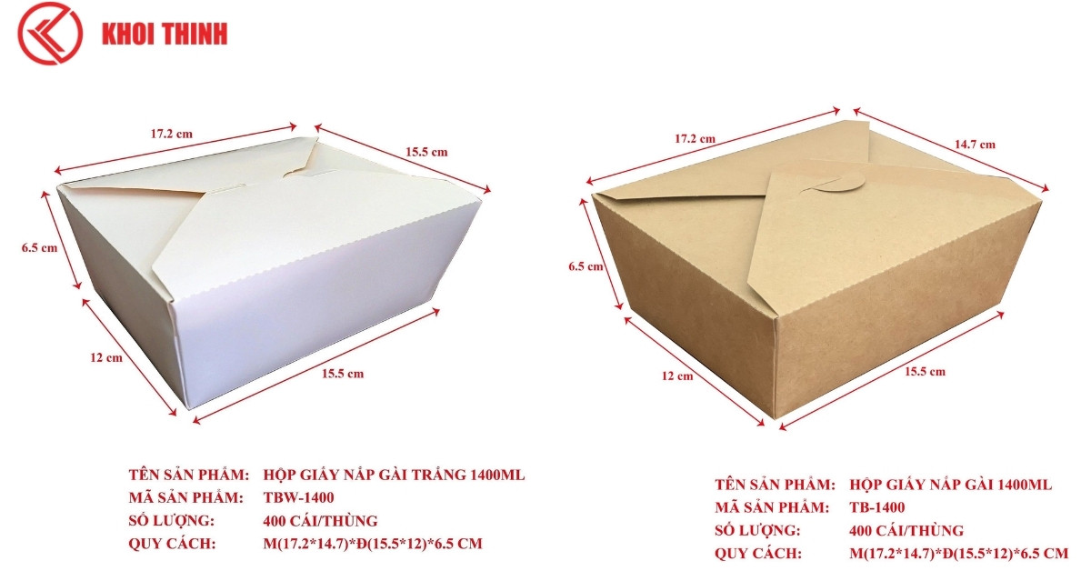 Hộp giấy nắp gài 1400ml trắng - nâu Khôi Thịnh