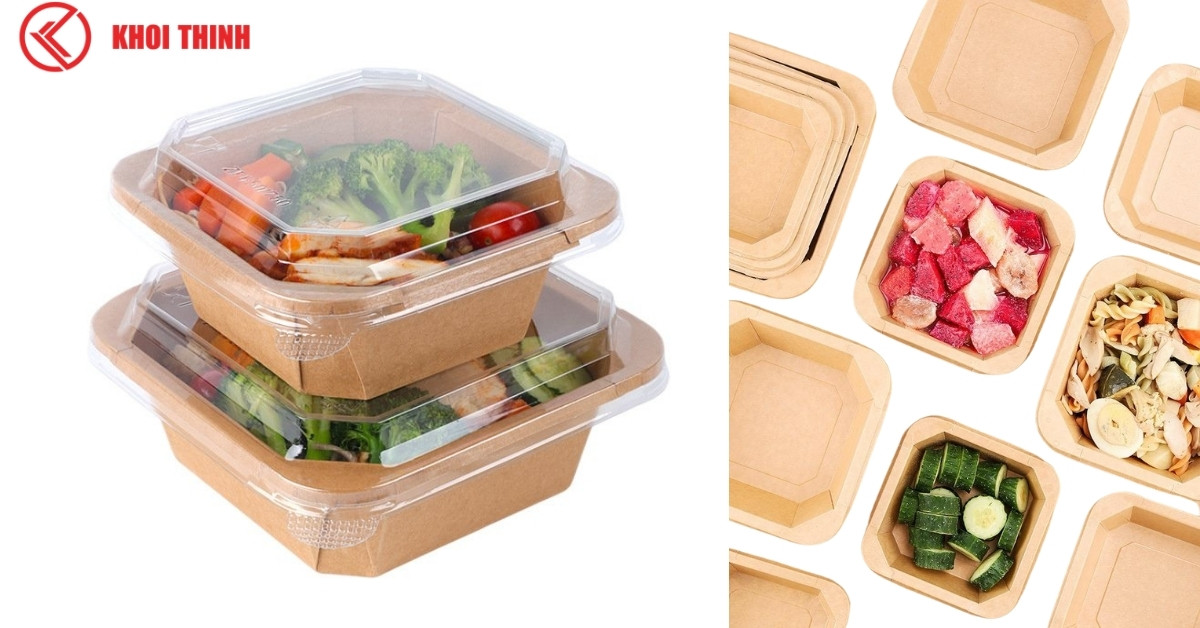 Hộp giấy vuông kraft nắp PET dễ dàng xếp chồng và bảo quản