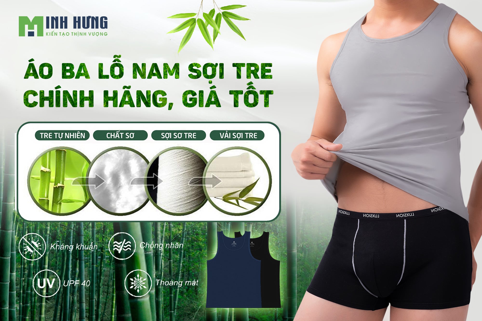 Áo Ba Lỗ Nam Sợi Tre Luxsion Đẹp, Thoáng Mát, Chính Hãng, Giá Tốt