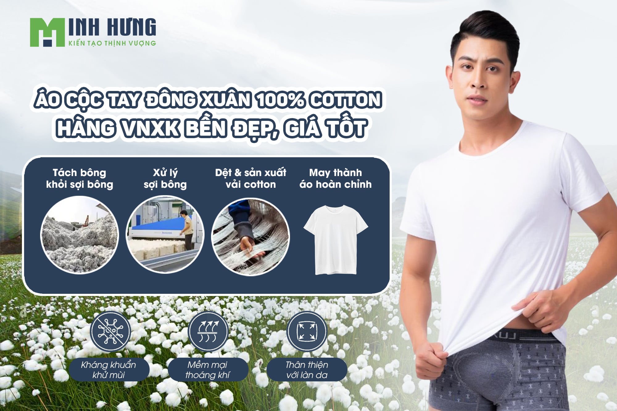 Áo Cộc Tay Đông Xuân Nam 100% Cotton Luxsion-Hàng VNXK Bền Đẹp, Nhẹ Thoáng, Giá Tốt