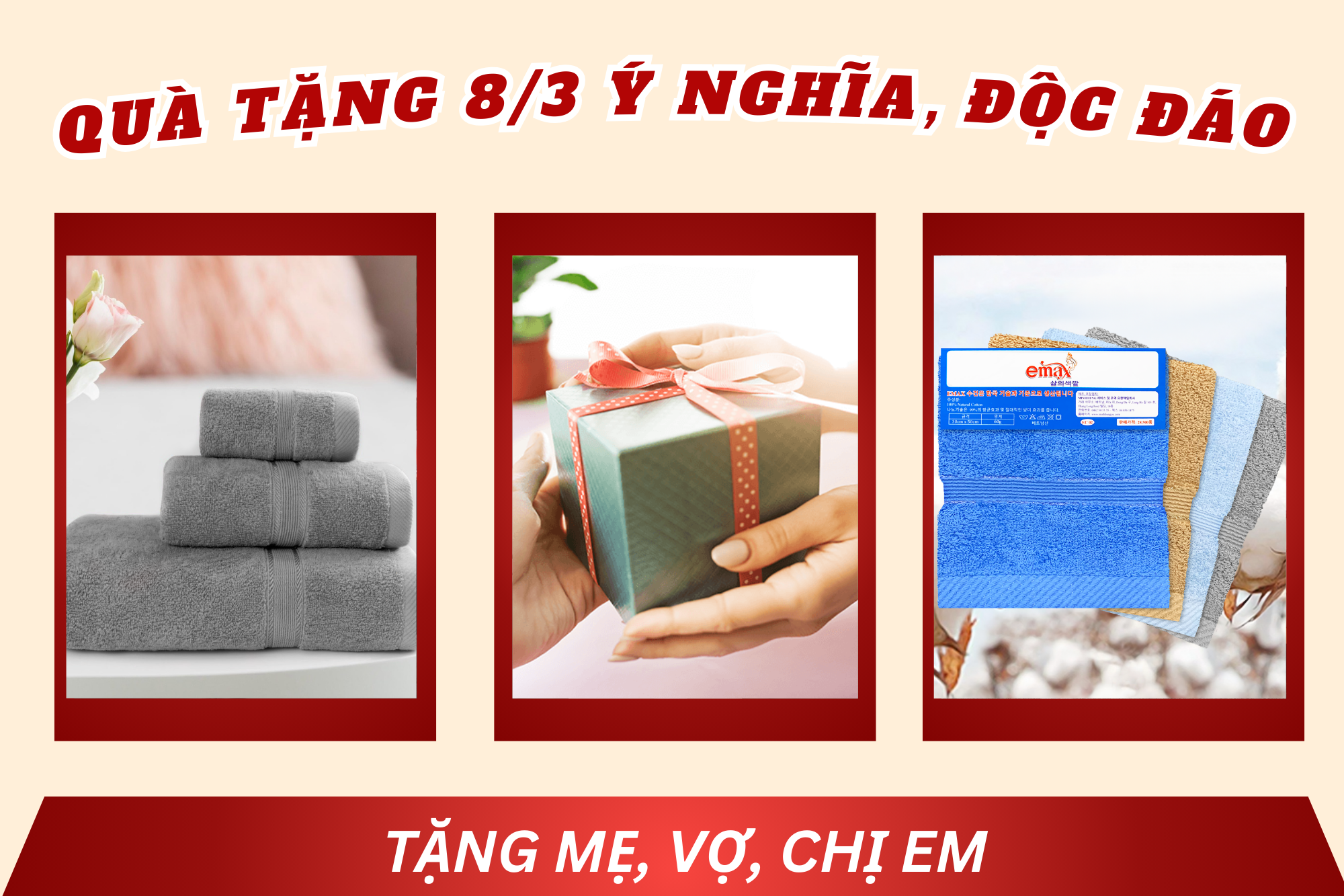 Khăn bông Emax - Quà tặng 8/3 ý nghĩa, độc đáo tặng mẹ, vợ, chị em
