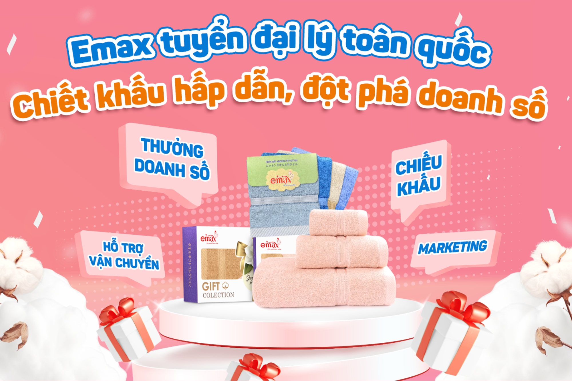 Khăn bông Emax tuyển nhà phân phối, đại lý độc quyền toàn quốc