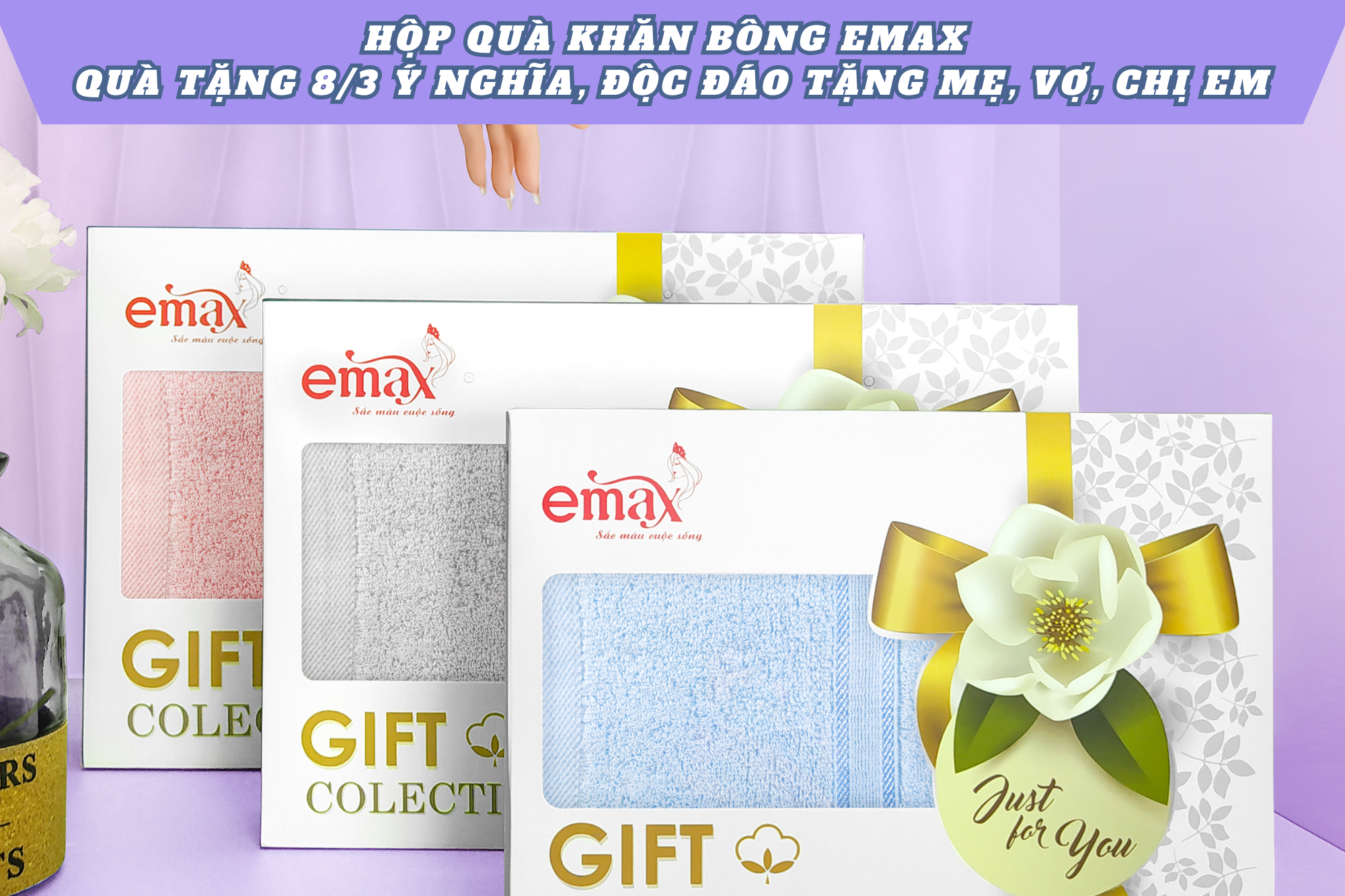 Hộp quà khăn bông Emax - Quà tặng 8/3 ý nghĩa, độc đáo tặng mẹ, vợ, chị em