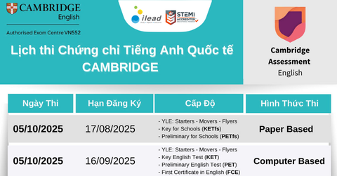 CẬP NHẬT LỊCH THI VÀ LỆ PHÍ THI CHỨNG CHỈ TIẾNG ANH CAMBRIDGE TẠI HUẾ NĂM 2025
