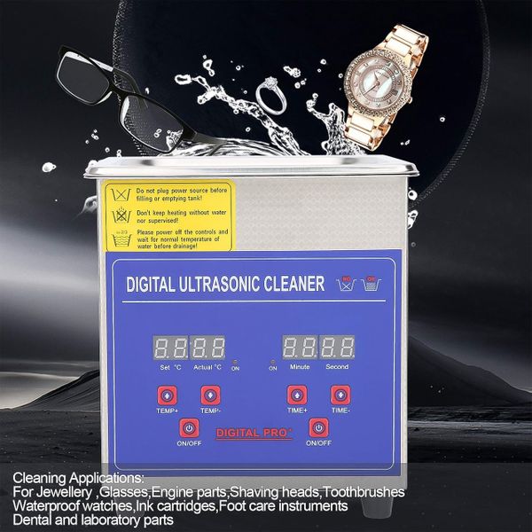 Máy Làm Sạch Bằng Sóng Siêu Âm 2L Làm Sạch Trang Sức,Kính Mắt,Bàn Chải Đánh Răng Bằng Thép Không Gỉ