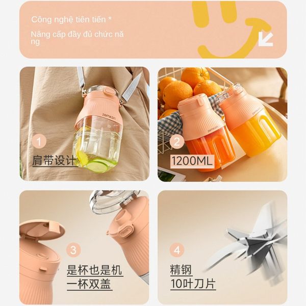 Máy Xay Sinh Tố Cầm Tay Mini Sạc Tích Điện Đa Năng Nhỏ Gọn Tặng Kèm Quai Xách Dung Tích 1000ml