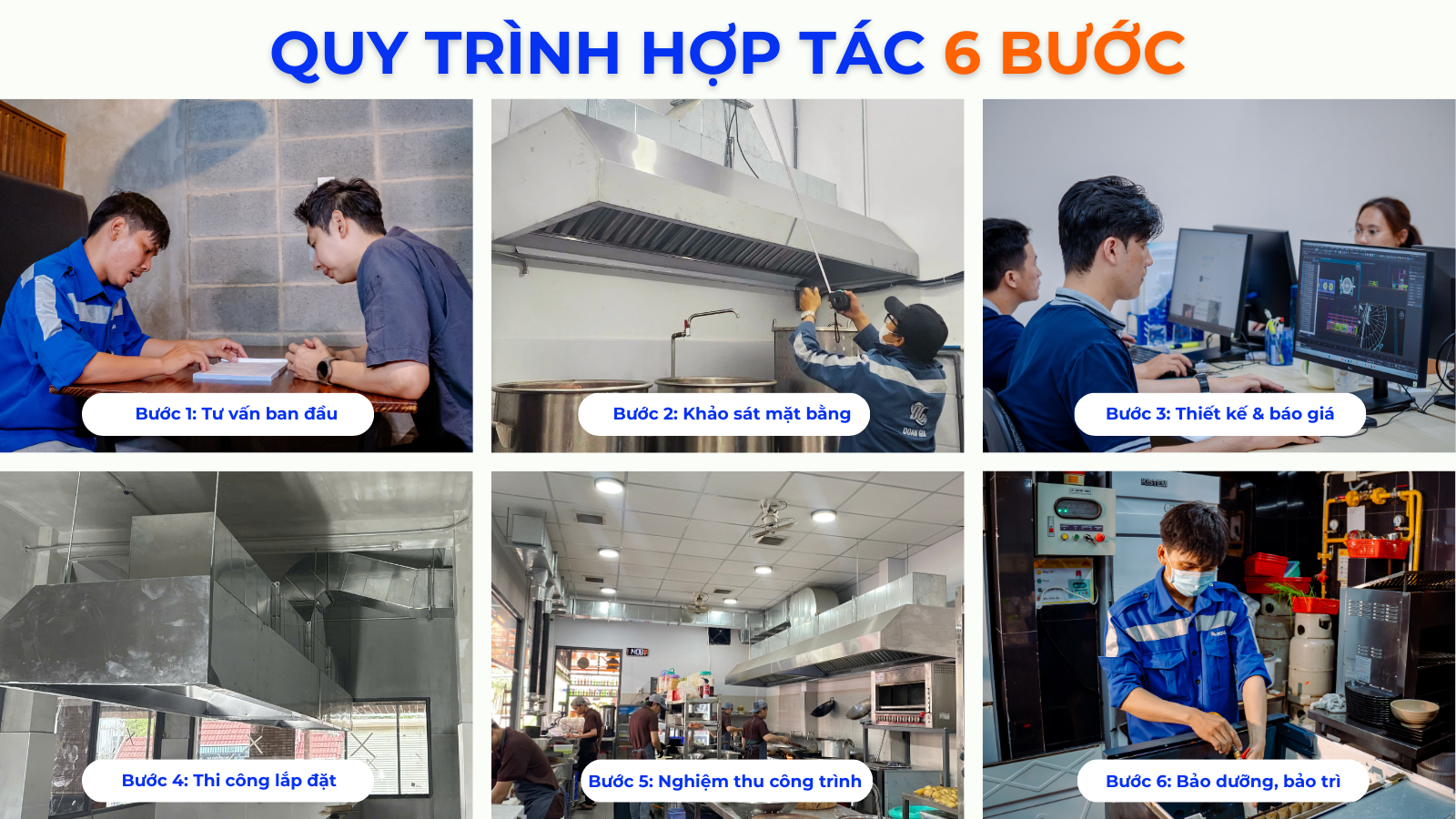 quy trình hợp tác để thiết kế và thi công hệ thống chụp hút mùi