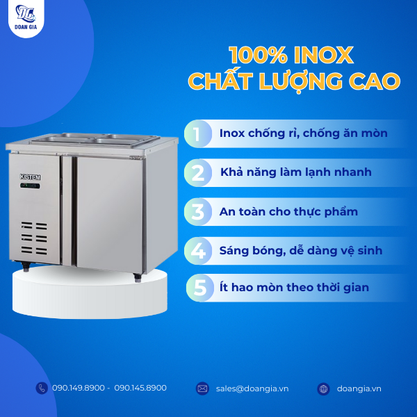 Chất liệu inox cao cấp của bàn lạnh salad