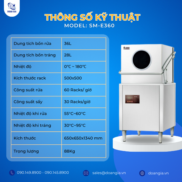 kích thước máy rửa bát