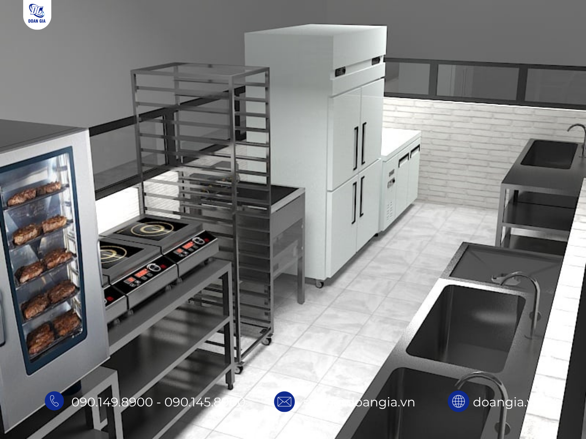 thiết kế 3d hệ thống bếp nhà hàng
