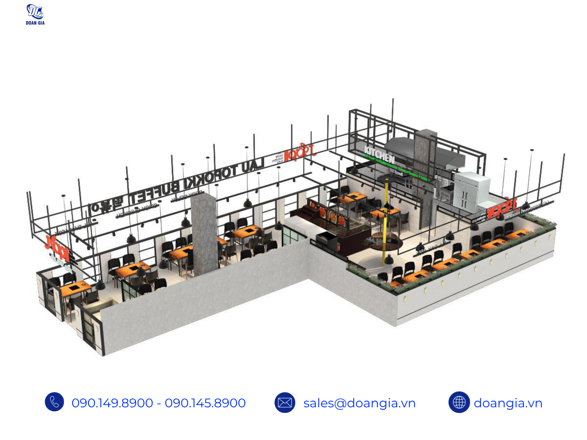 thiết kế bảng vẽ 3D bếp công nghiệp