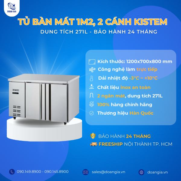 Tủ bàn mát 2 cánh 1m2 KISTEM KIS-XDT12R